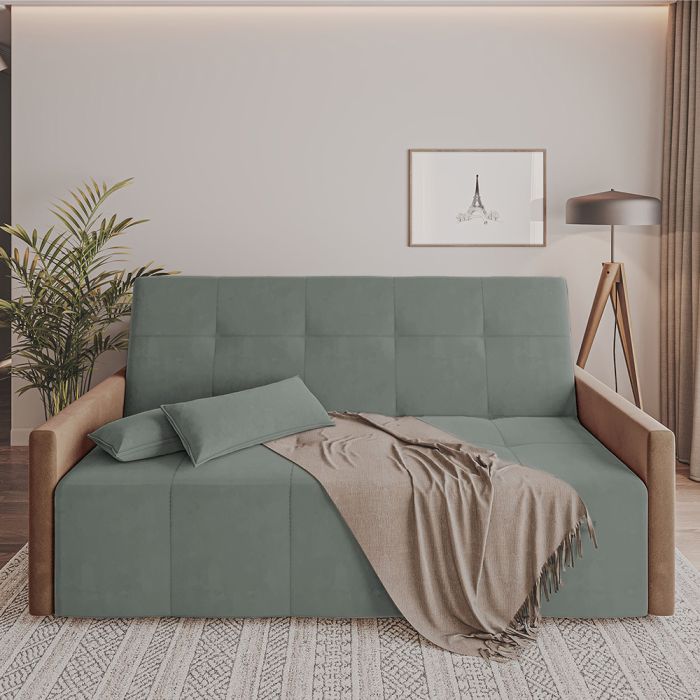 Sofa Cama 4 Lugares Retrátil e Reclinável Paris 2m Veludo Cinza