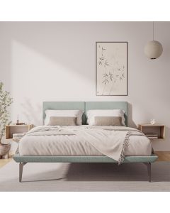 Cama Japonesa Toquio Queen com Cabeceira Almofada Linho Cinza