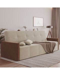 Sofa Cama 4 Lugares Retrátil e Reclinável Paris 2,10m Veludo Areia/marrom