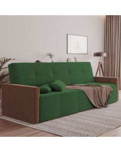 Sofa Cama 4 Lugares Retrátil e Reclinável Paris 2,10m Veludo Verde